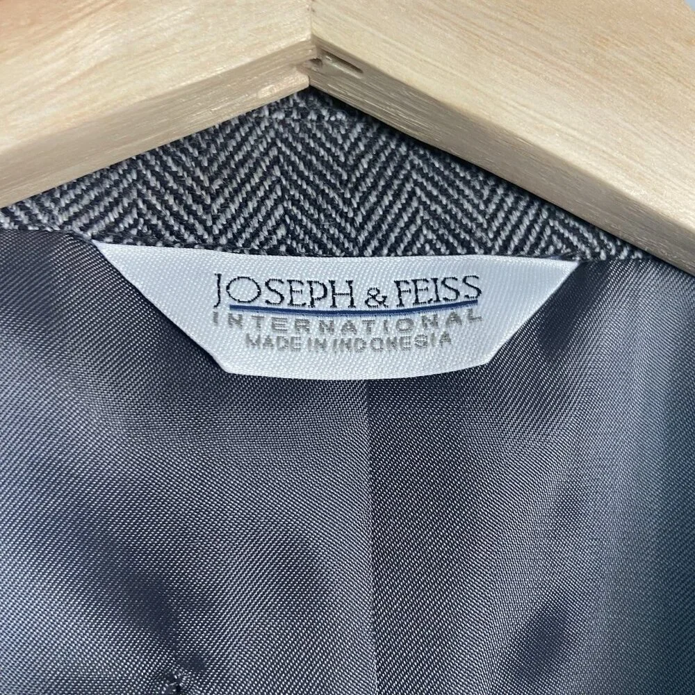 Joseph & Feiss Gold Sport Coat Mens 42 S‎ Lambswool Gray Herringbone Blazer